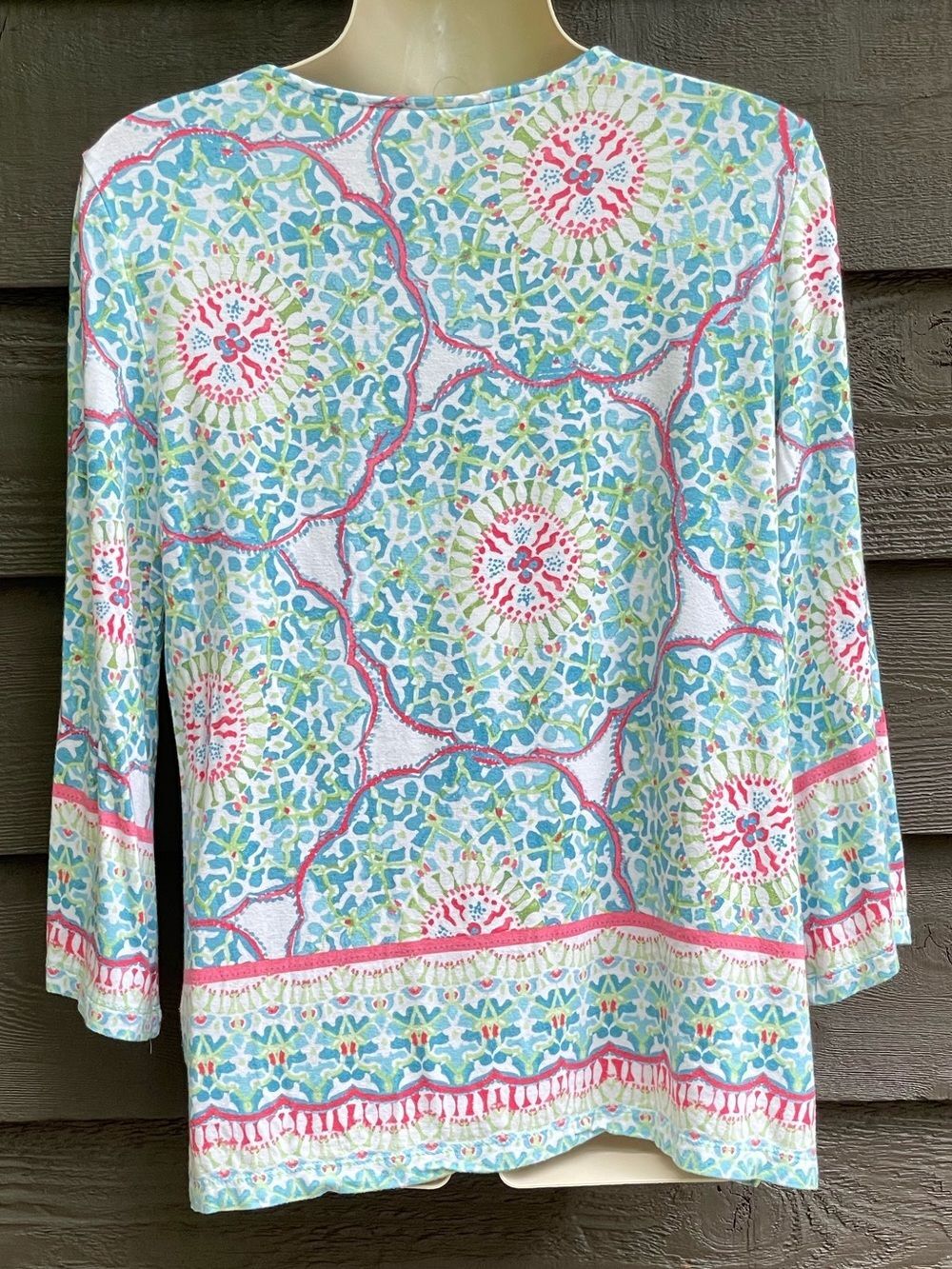 Ruby Rd Boho Medallion Tassel Top Rayon 3/4 Sleeve Pastel Tunic Women's PS - Picture 4 of 14